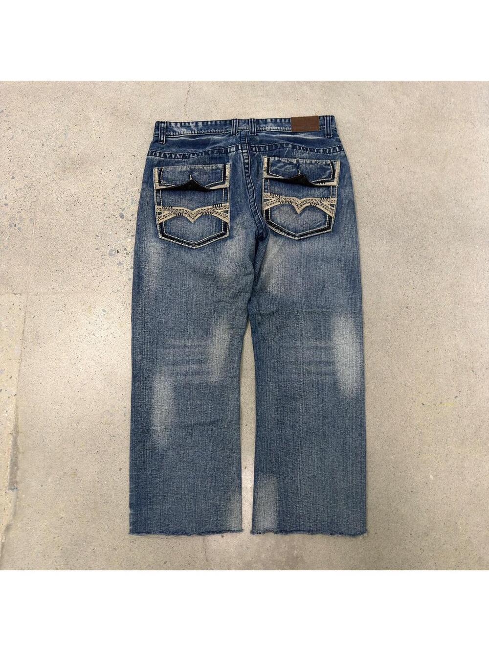 Vintage Denim & Rivets Baggy Wide Leg JNCO Style Jeans Size 38 Embroidered